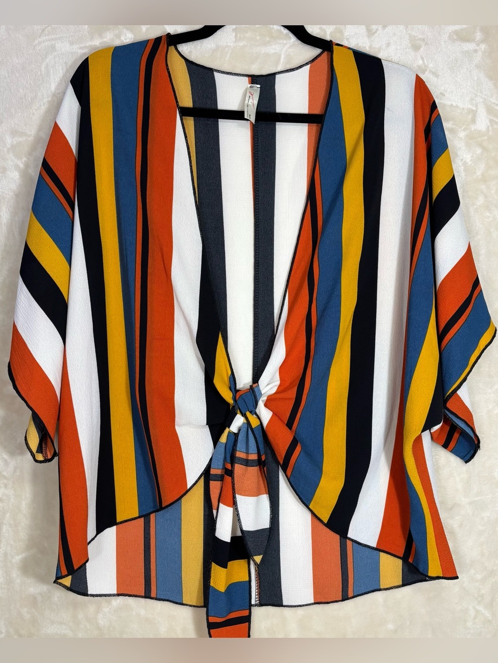 Multi-Colored Fall Striped Tie-Front Women’s 100% Polyester Top Over Sized Size